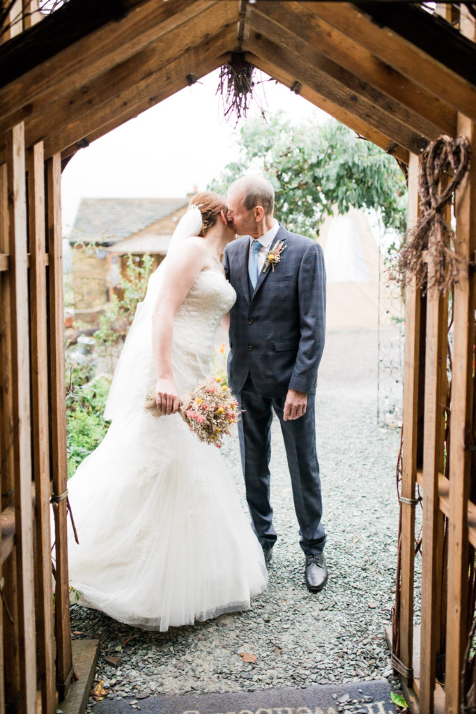 bride and her dad at wellbeing farm