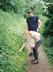 picking flowers pre-wedding shoot