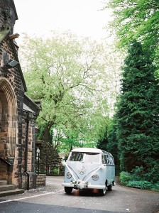 pale blue vw camper van wedding car chorley