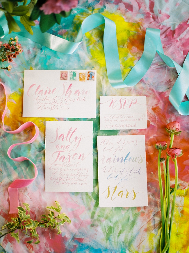 wedding stationary bright colourful calligraphy