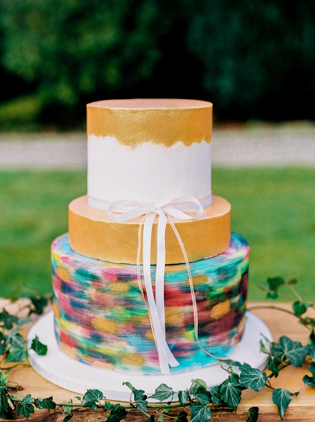 bright colourful painterly wedding cake