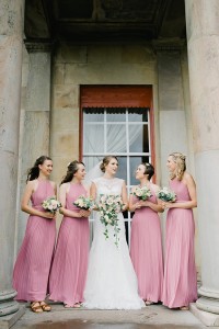 bride and bridesmaids in dusky pink at shrigley hall hotel