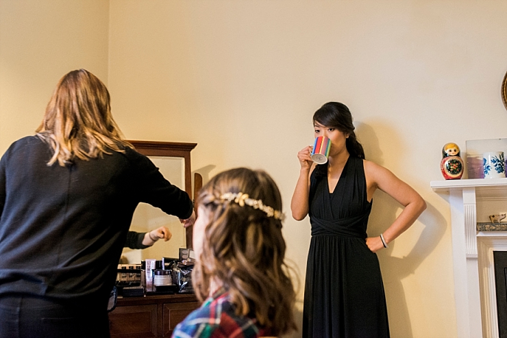 bridesmaid drinking tea