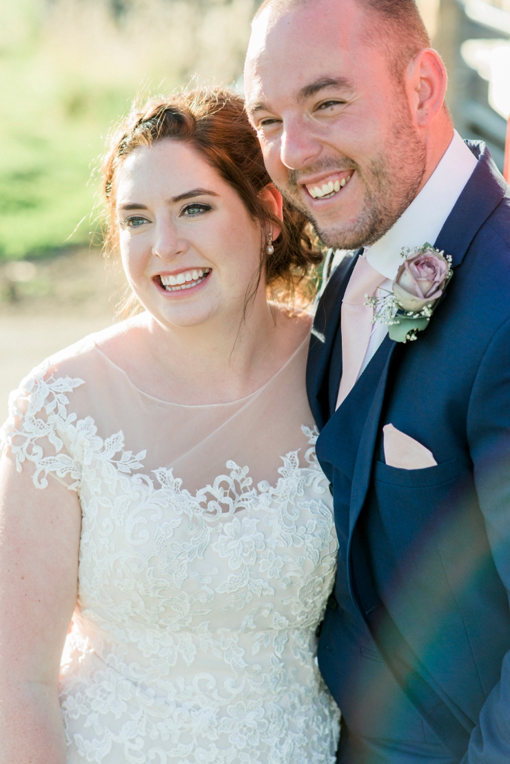 bride and groom in sunshine