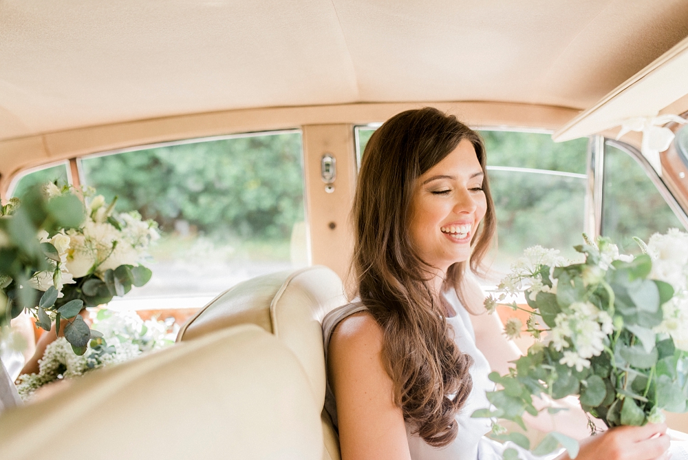 bridesmaid in wedding car