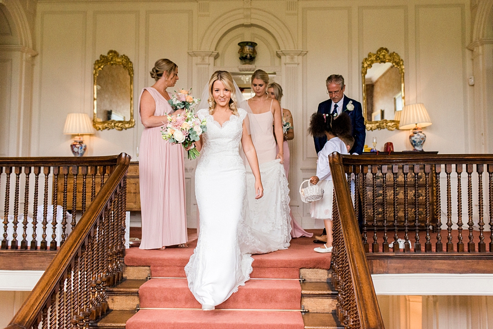 bridal party on stairs at Ardington House