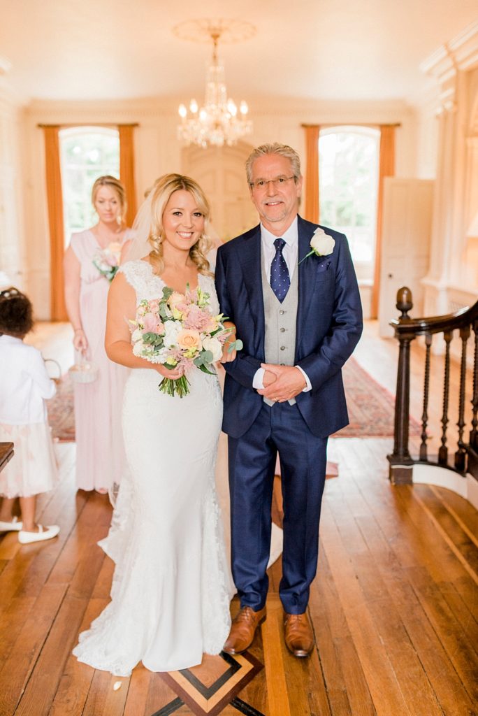 bride and her dad inside Ardington House