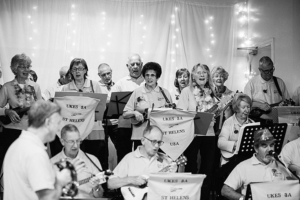 ukelele band at Eccleston Village hall wedding