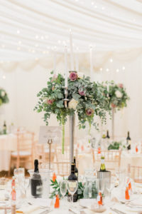 floral centrepiece at the lakeside marquee, Thornton Manor