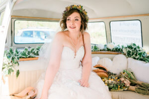 bride with flower crown in VW
