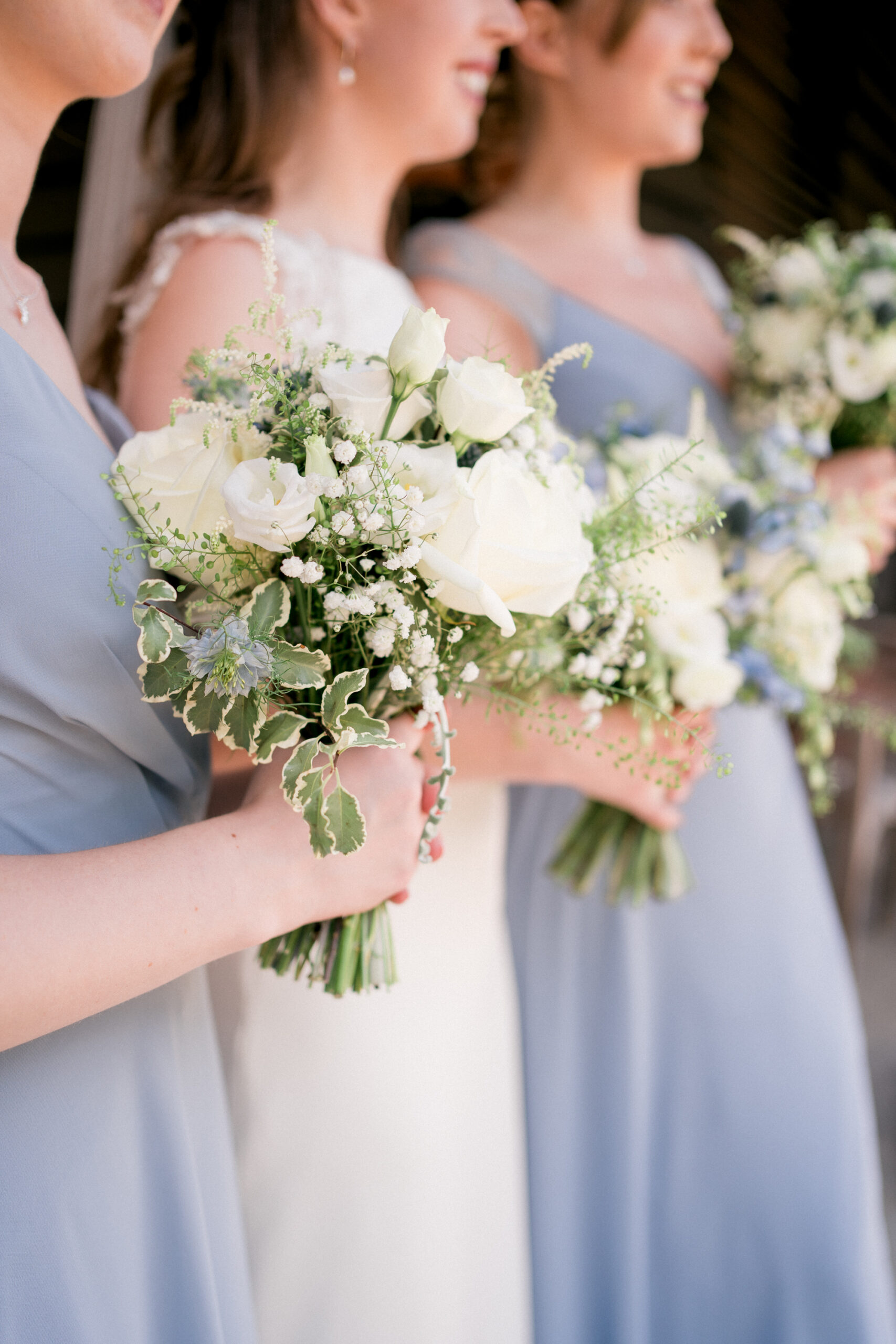 Andrew Fleming florist bouquets in blue and cream