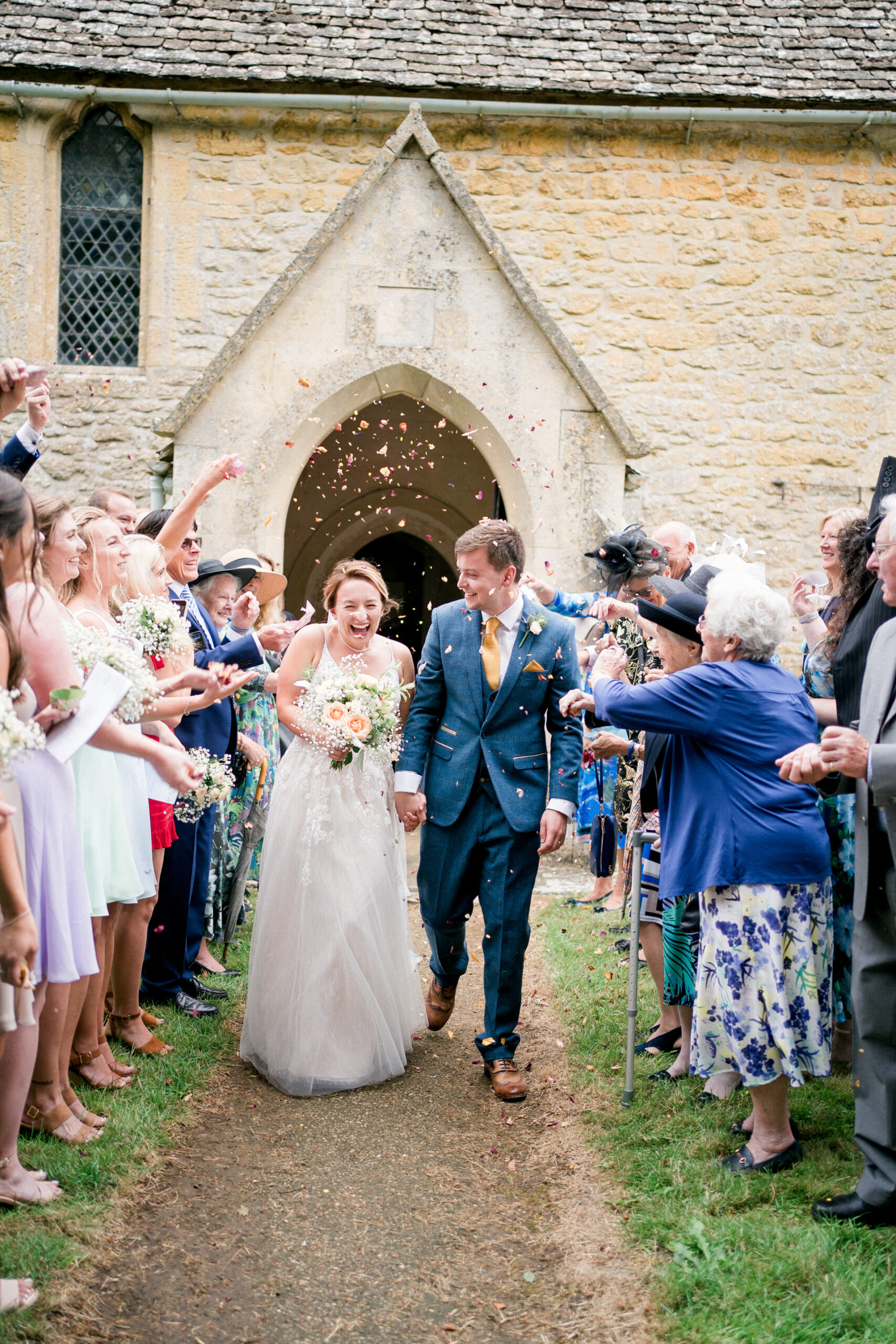 confetti at church in the cotswolds