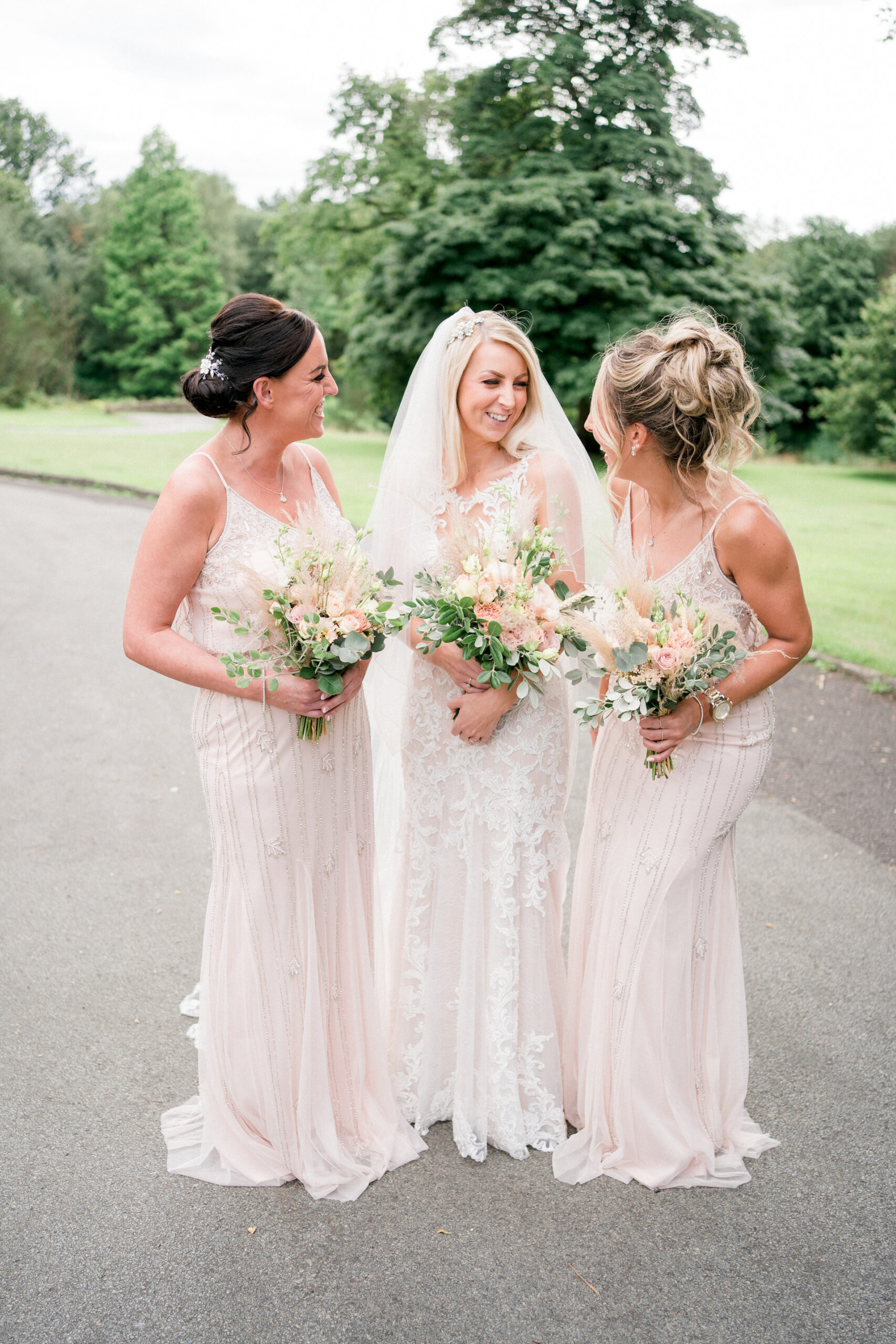 blush pink bridesmaids and bride