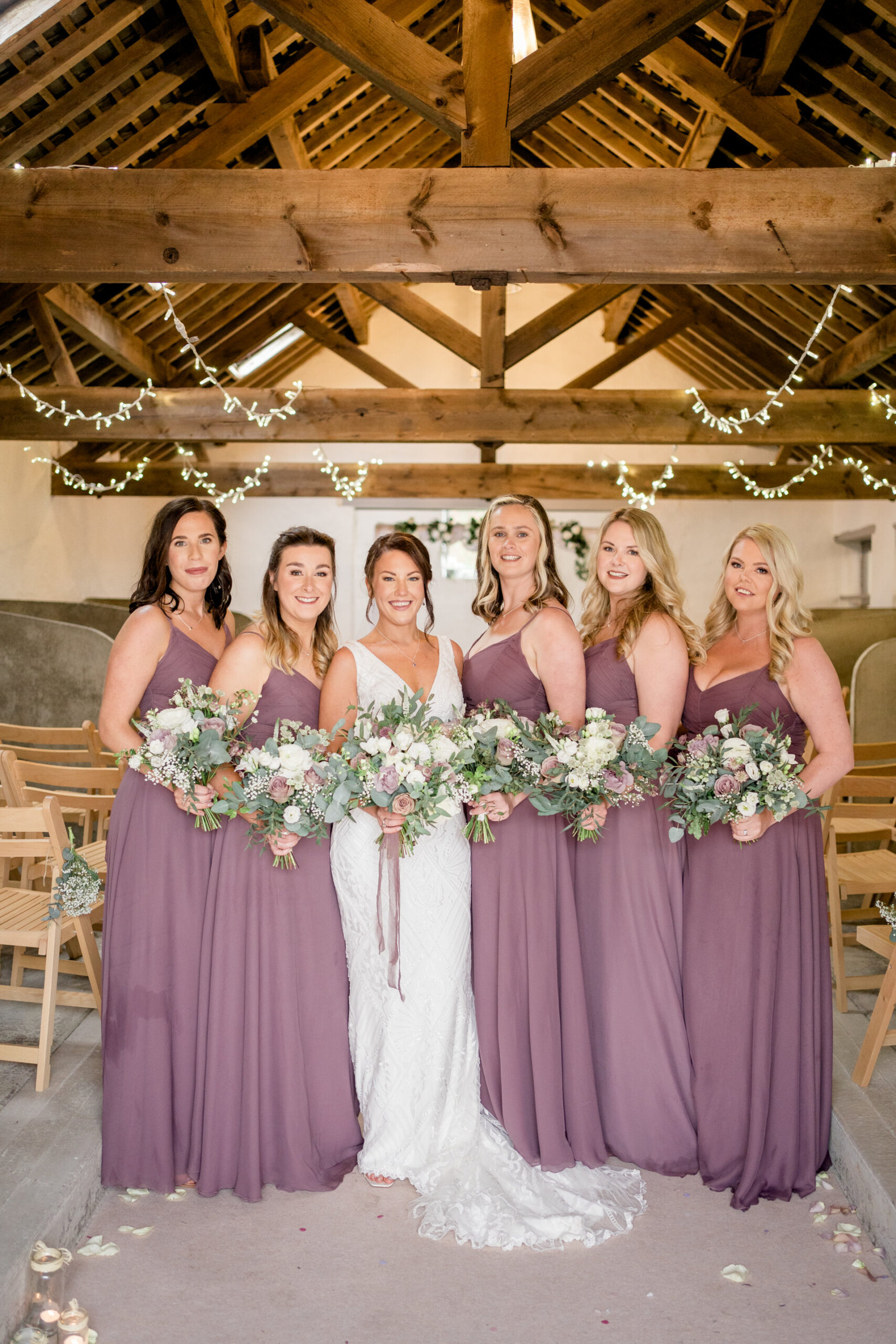 bridesmaids at Fairbanks wedding barn wedding