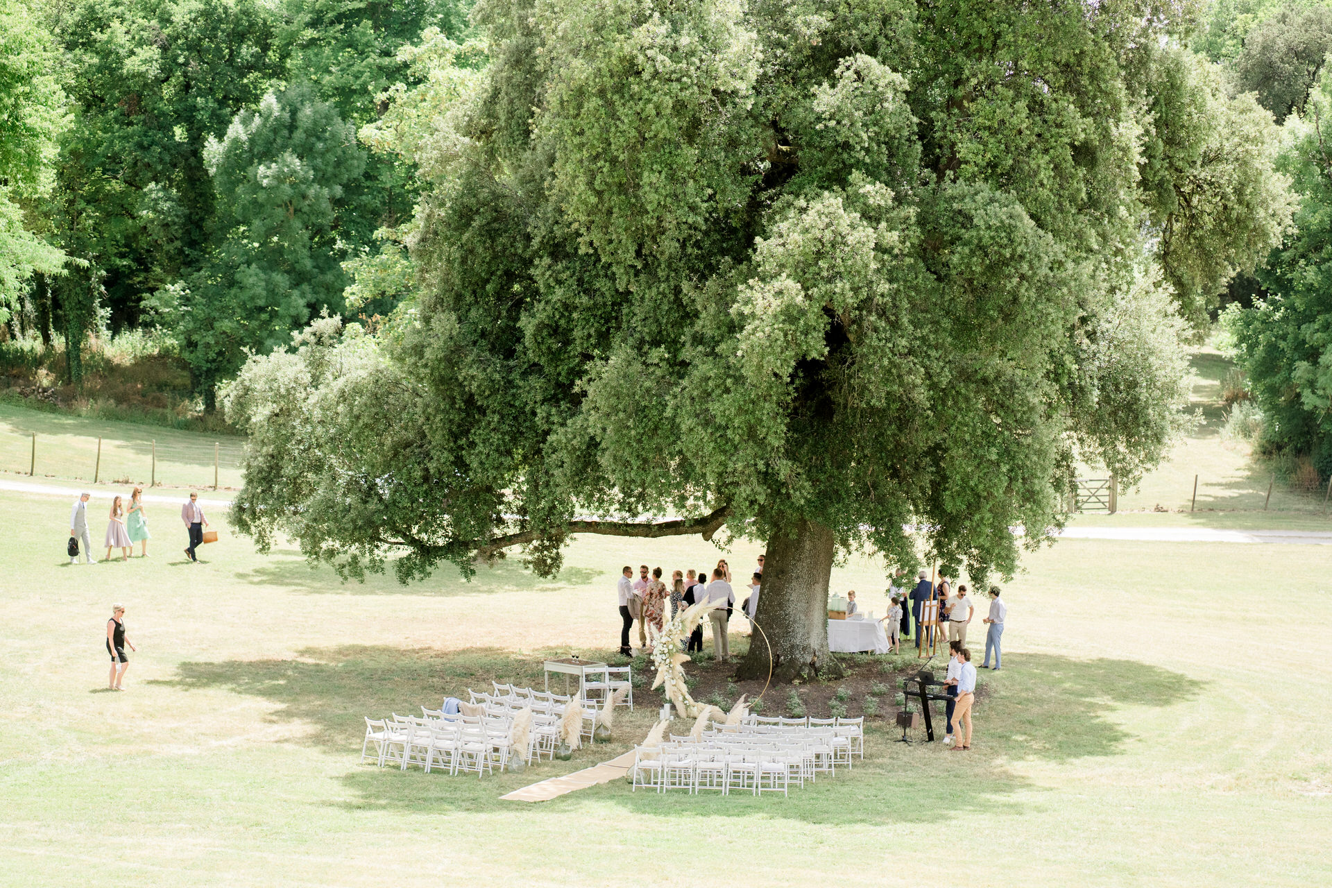 outdoor wedding ceremony setup at chateau de brives