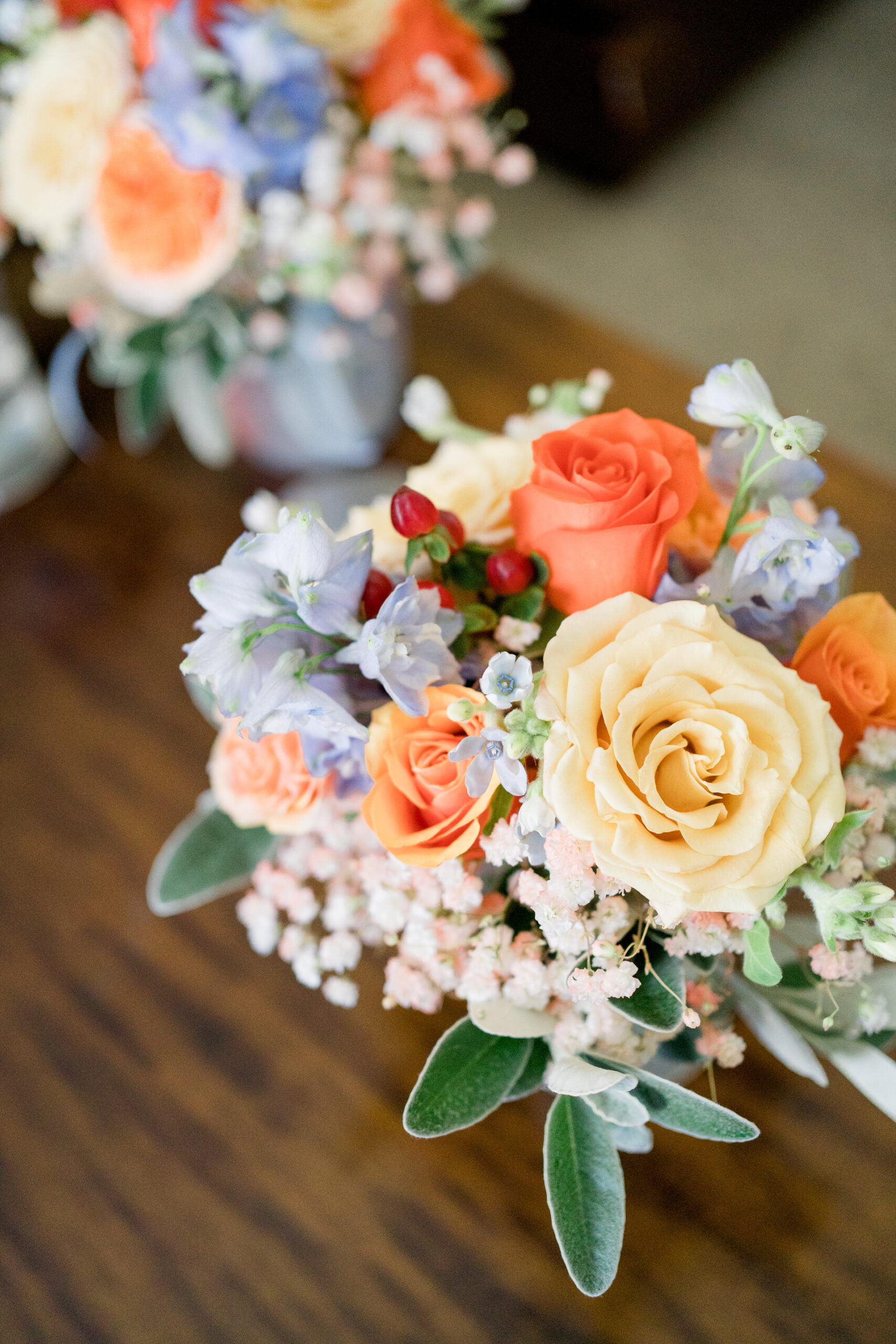 orange and blue wedding flowers