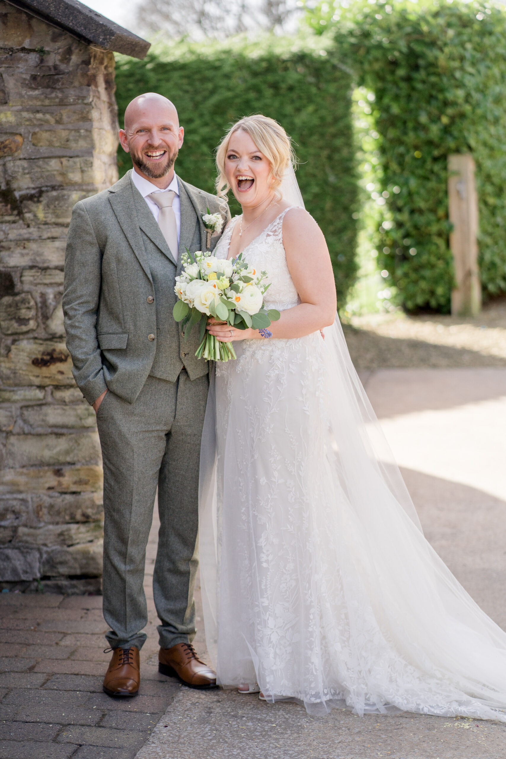 bride and groom laughing at Hyde bank farm
