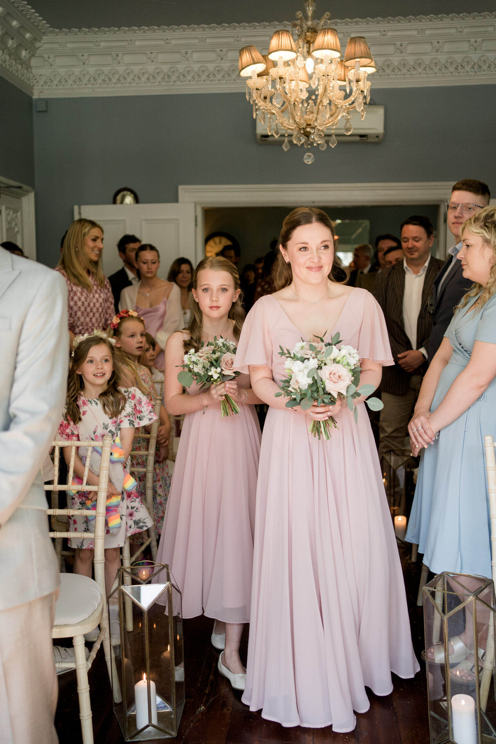 didsbury house  wedding ceremony bridesmaids walking down the aisle