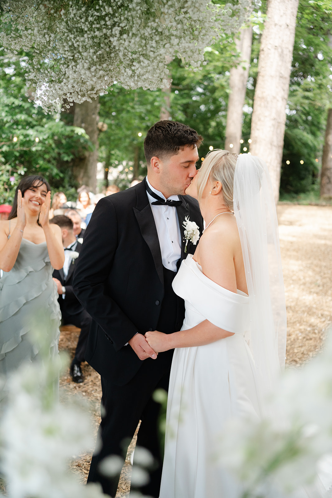 bride and groom kiss