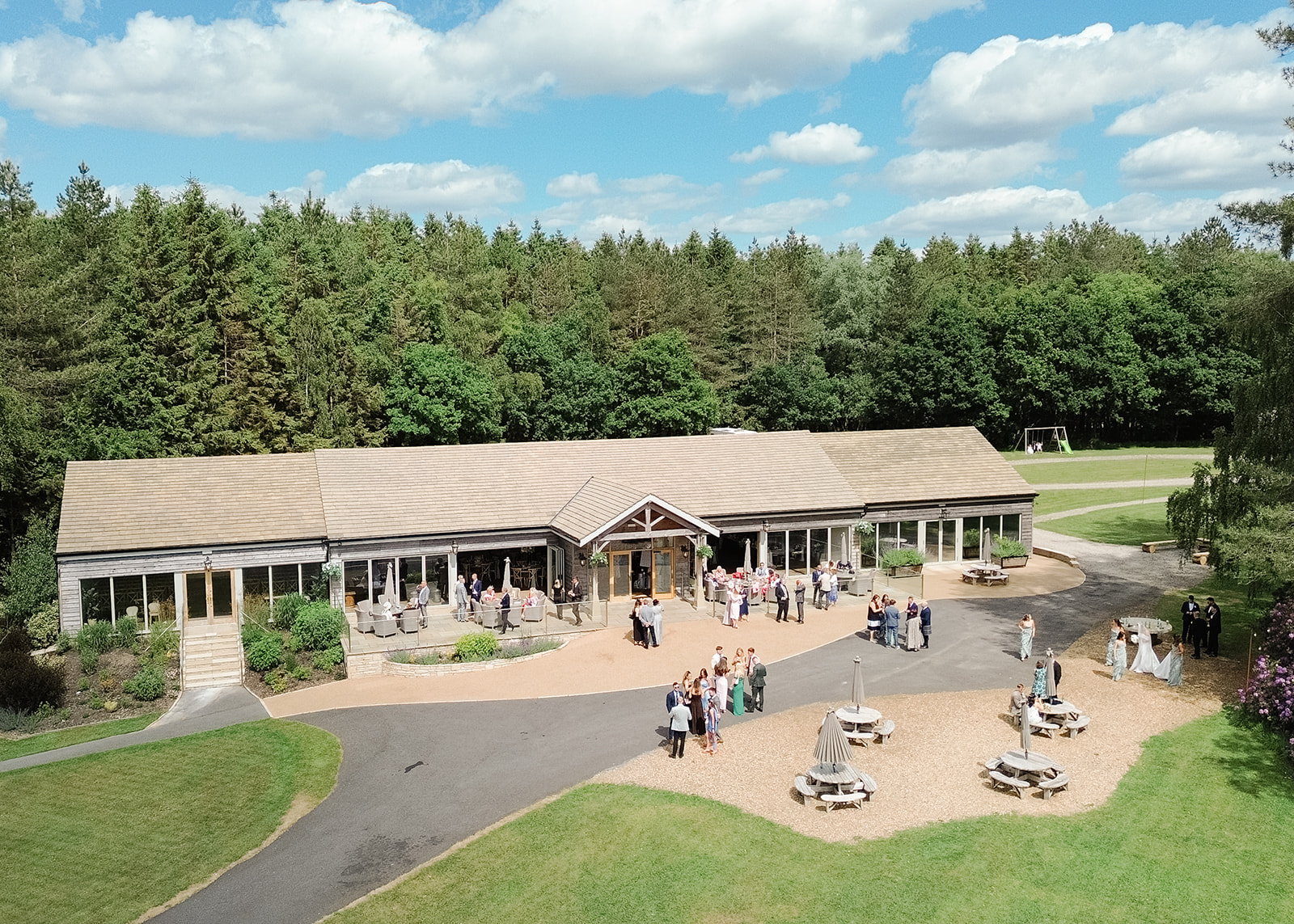 drone photo of hobbit hill wedding
