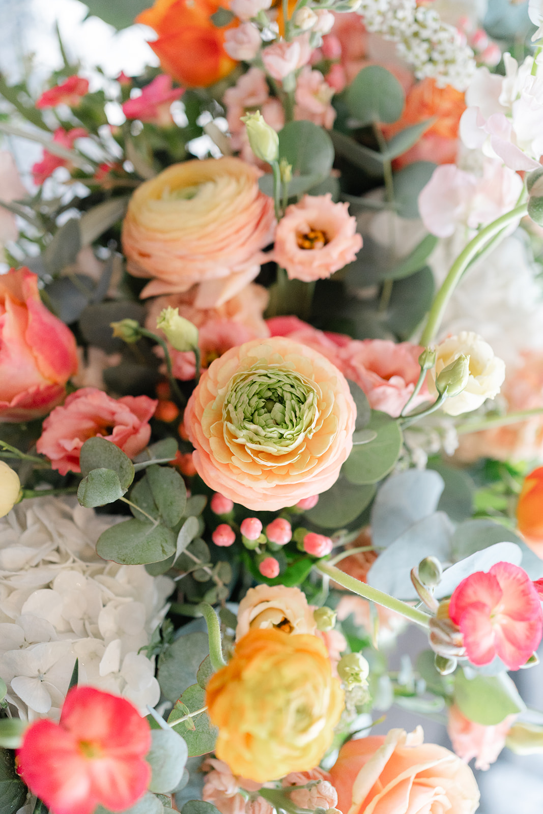 peach and green flowers