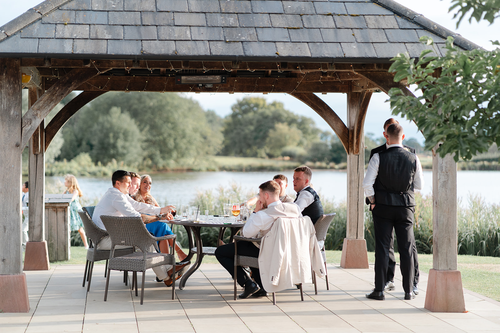 wedding guests relaxing in the sun