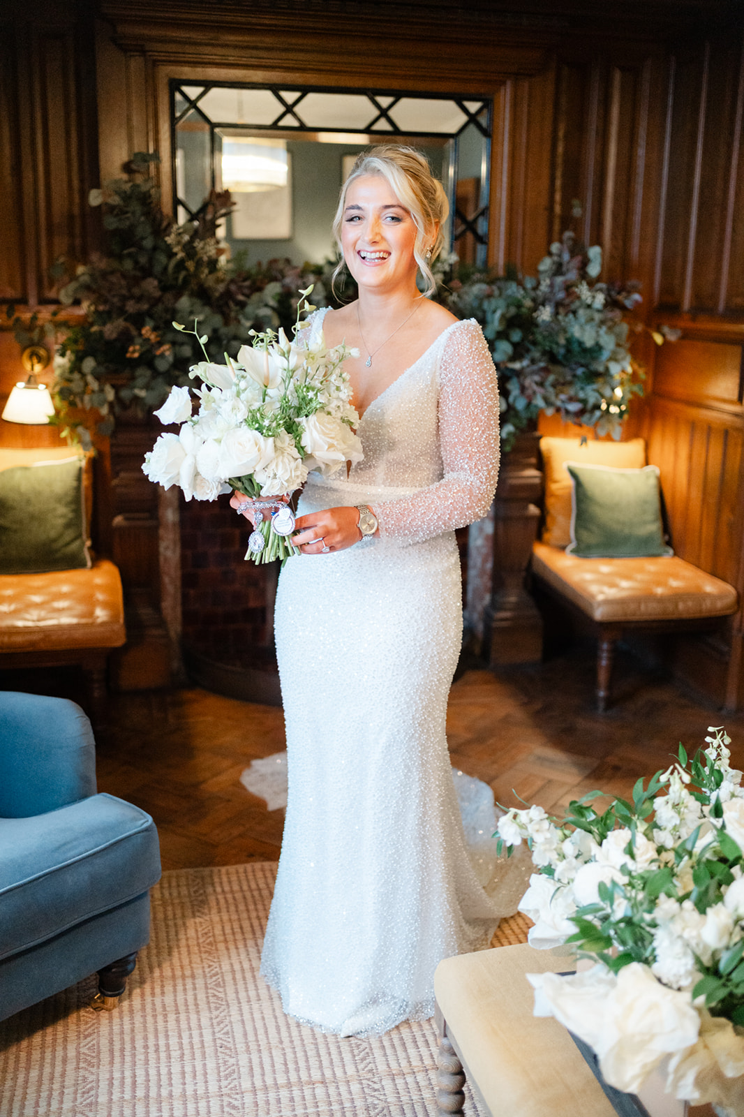 bride in long sleeved elegant dress at wyresdale park
